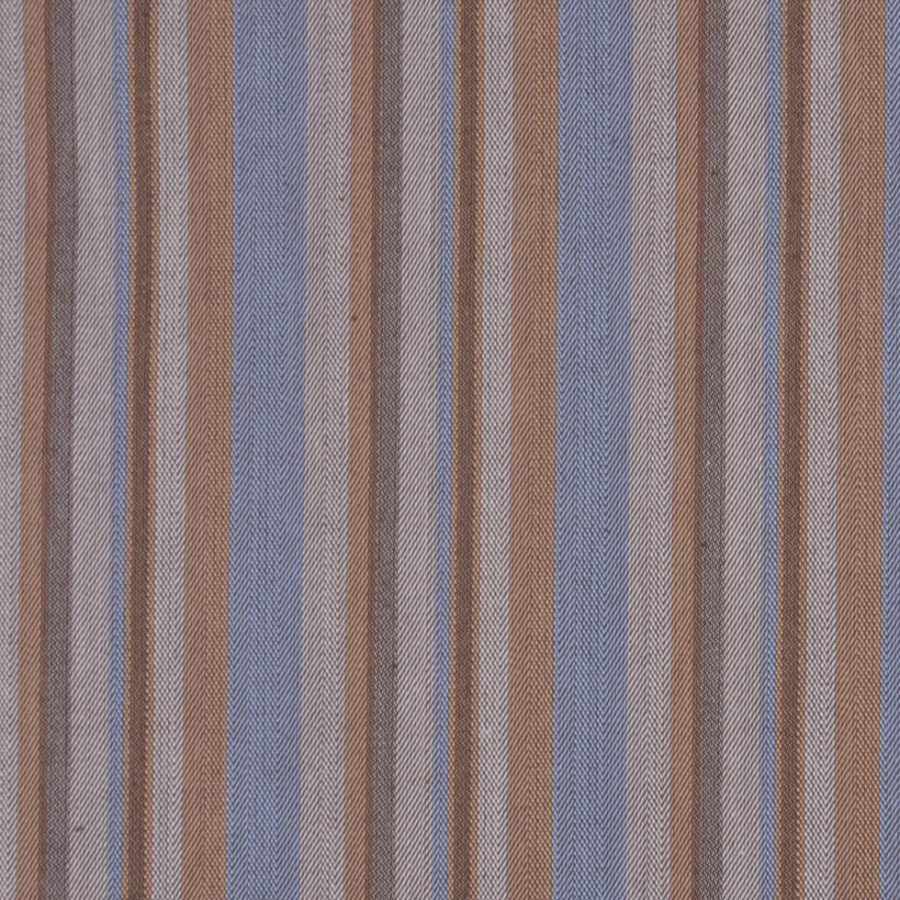 Italian Taupe and Blue Striped Cotton Suiting | Mood Fabrics