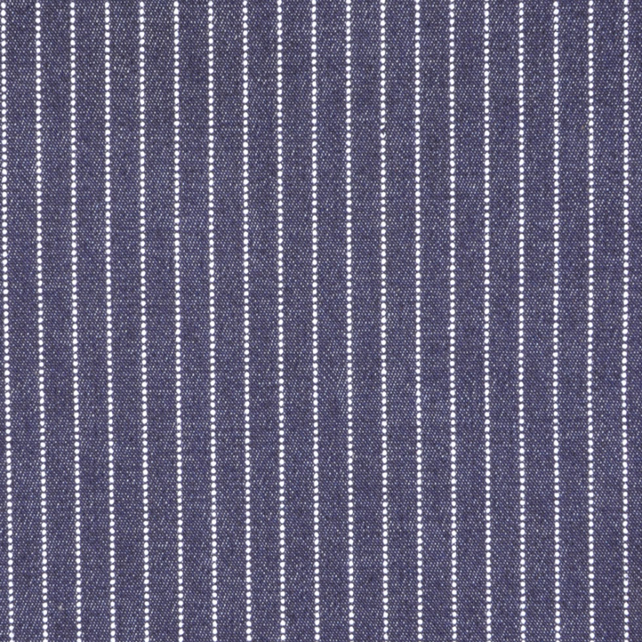 Italian Blue and White Dotted-Stripe Cotton Denim | Mood Fabrics