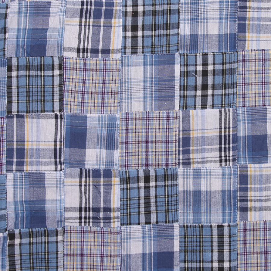 Blue & White Multi-Colored Patchwork Cotton Madras | Mood Fabrics
