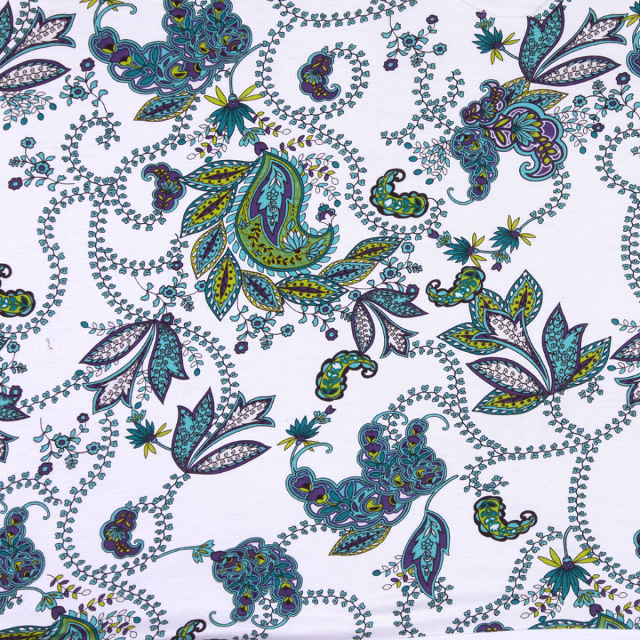 Multicolor Paisley Cotton Jersey Print | Mood Fabrics