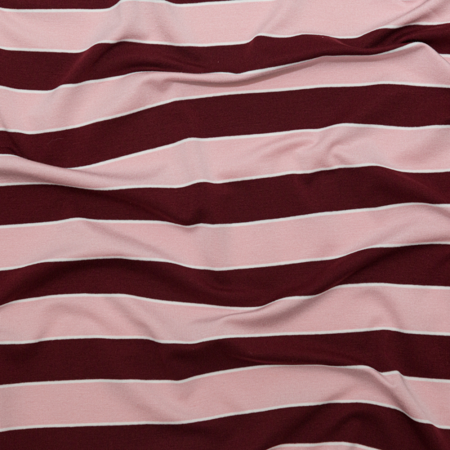 Quartz Pink, Dry Rose and Bright White Awning Striped Polyester Jersey | Mood Fabrics