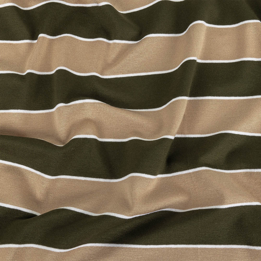 Incense and Moss Awning Striped Stretch Jersey Knit | Mood Fabrics