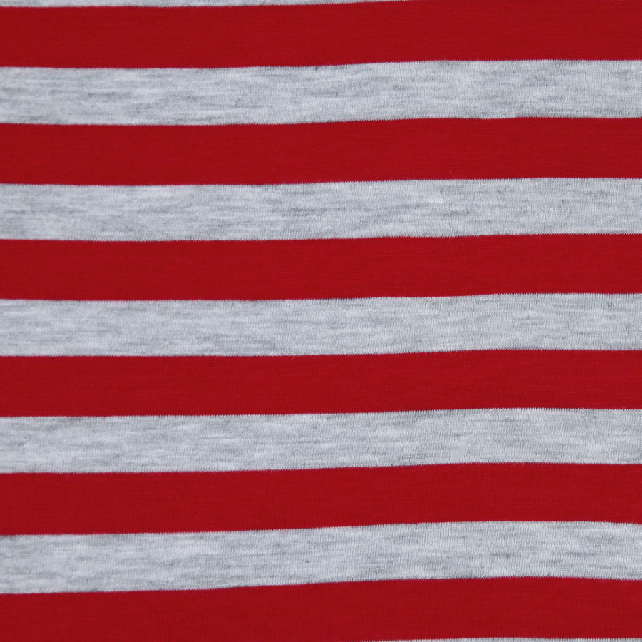 Red and Heathered Gray Striped Cotton Jersey | Mood Fabrics