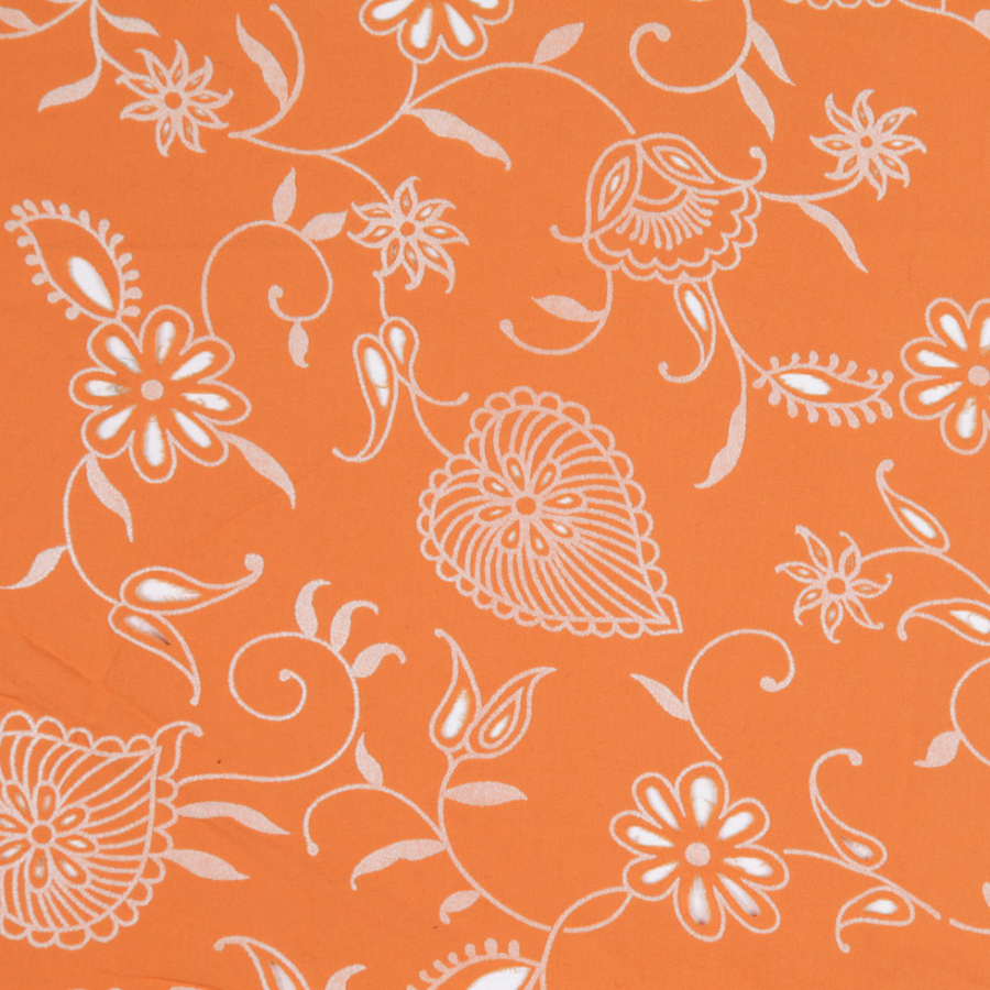 Orange/White Floral Flocked Cotton | Mood Fabrics