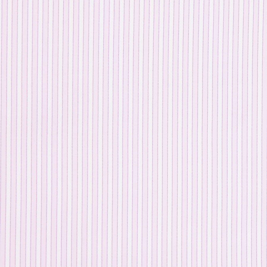 Italian White & Baby Pink Striped Cotton Shirting | Mood Fabrics