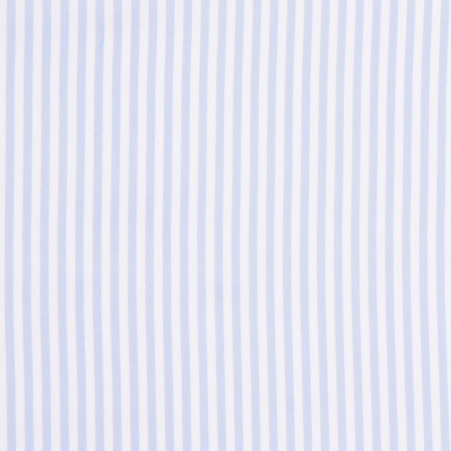 Italian White & Powder Blue Striped Cotton Denim | Mood Fabrics