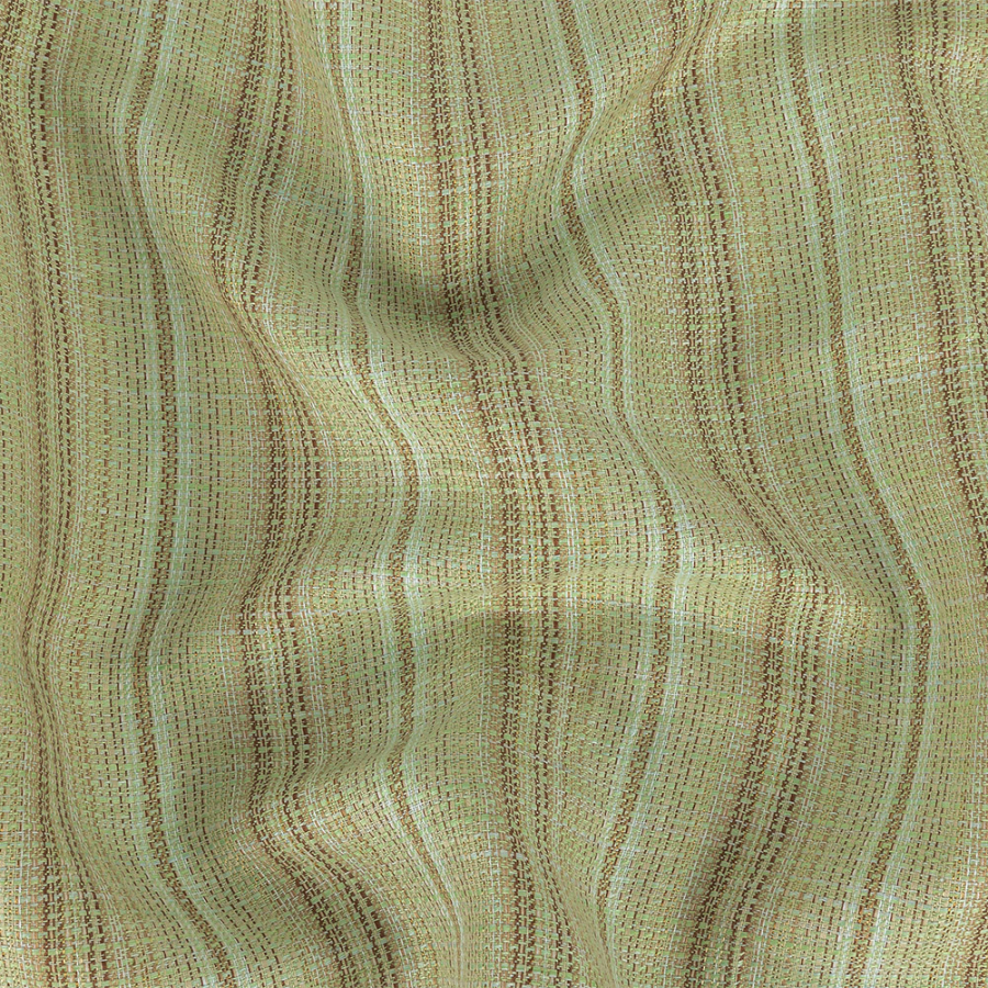 Seafoam, Cornstalk and Fleur de Lis Striped Cotton and Rayon Tweed | Mood Fabrics