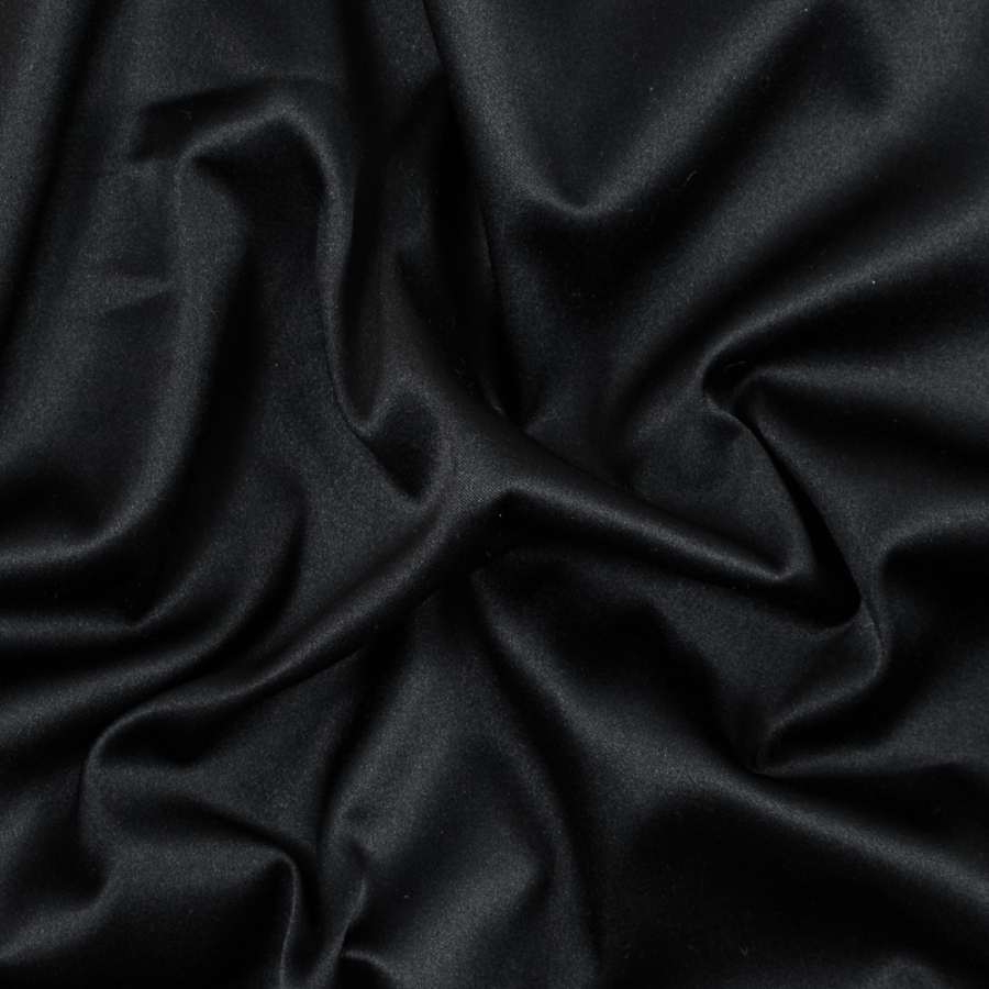 Black Stretch Polyester Satin with a Brushed Twill Backing | Mood Fabrics