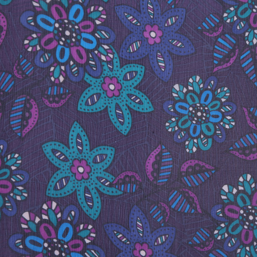 Purple Floral Crinkled Silk Chiffon | Mood Fabrics