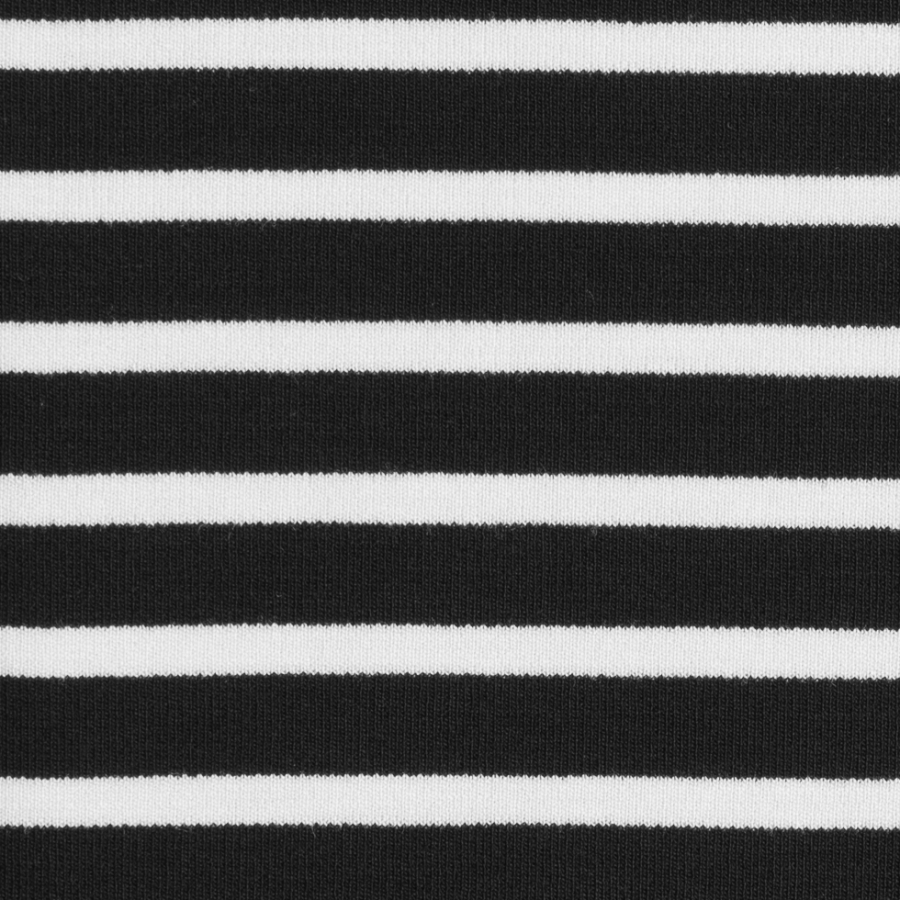Black/Ecru Saint James Striped Ponte Knit | Mood Fabrics