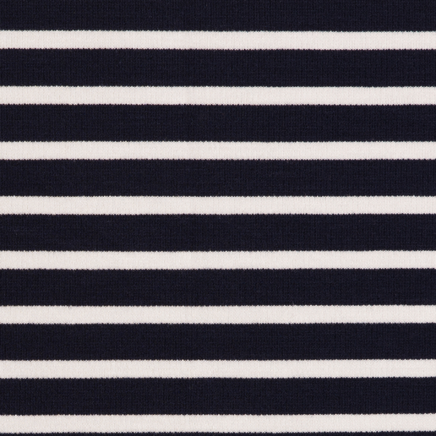 Navy/Ecru Saint James Striped Ponte Knit | Mood Fabrics