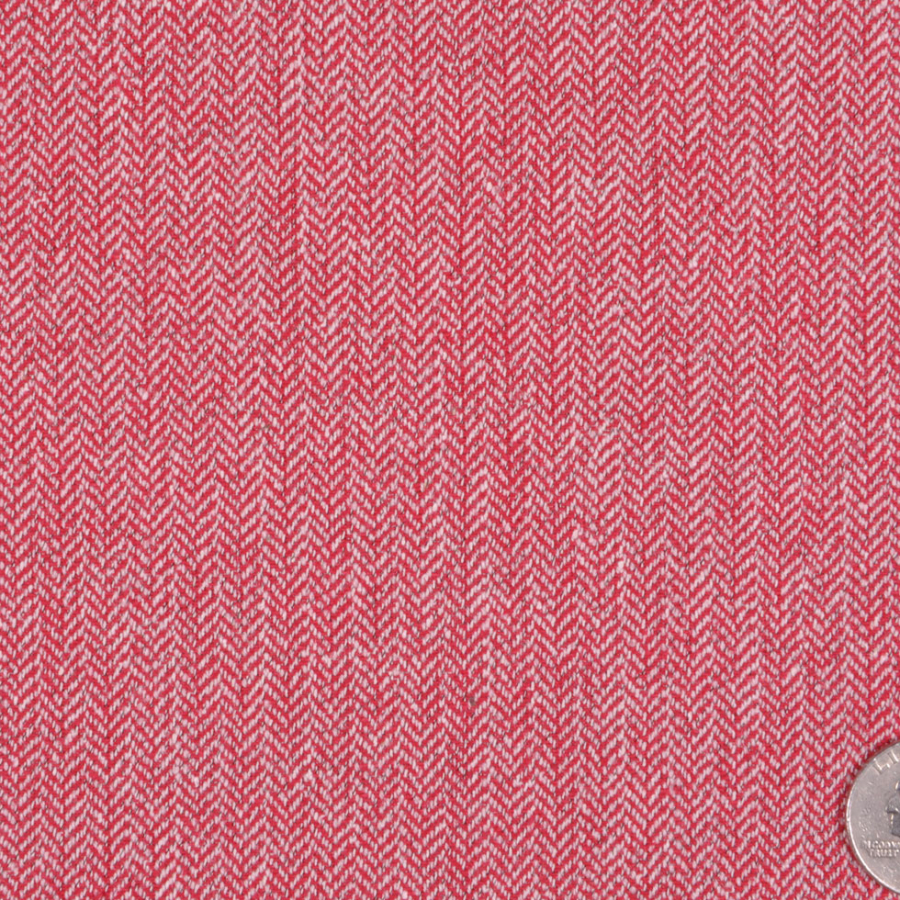 Italian Red/Off-White Herringbone Wool Suiting | Mood Fabrics