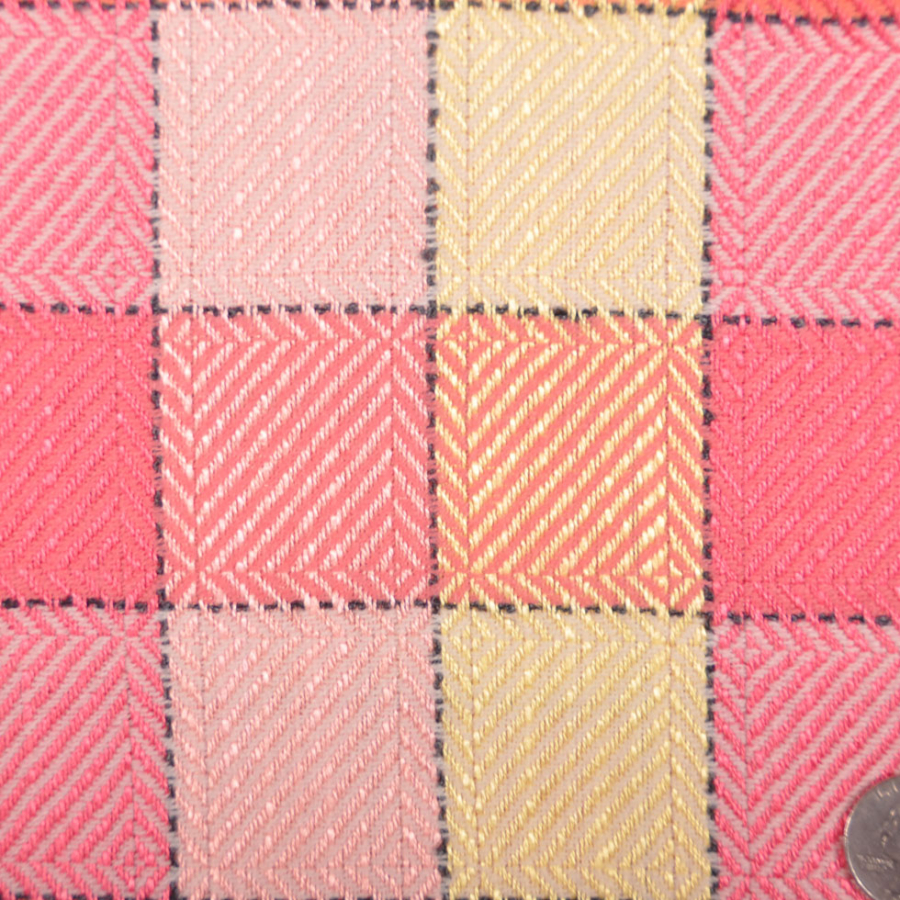 Easter Pink/Yellow/Orange Plaid Wool-Rayon Suiting | Mood Fabrics
