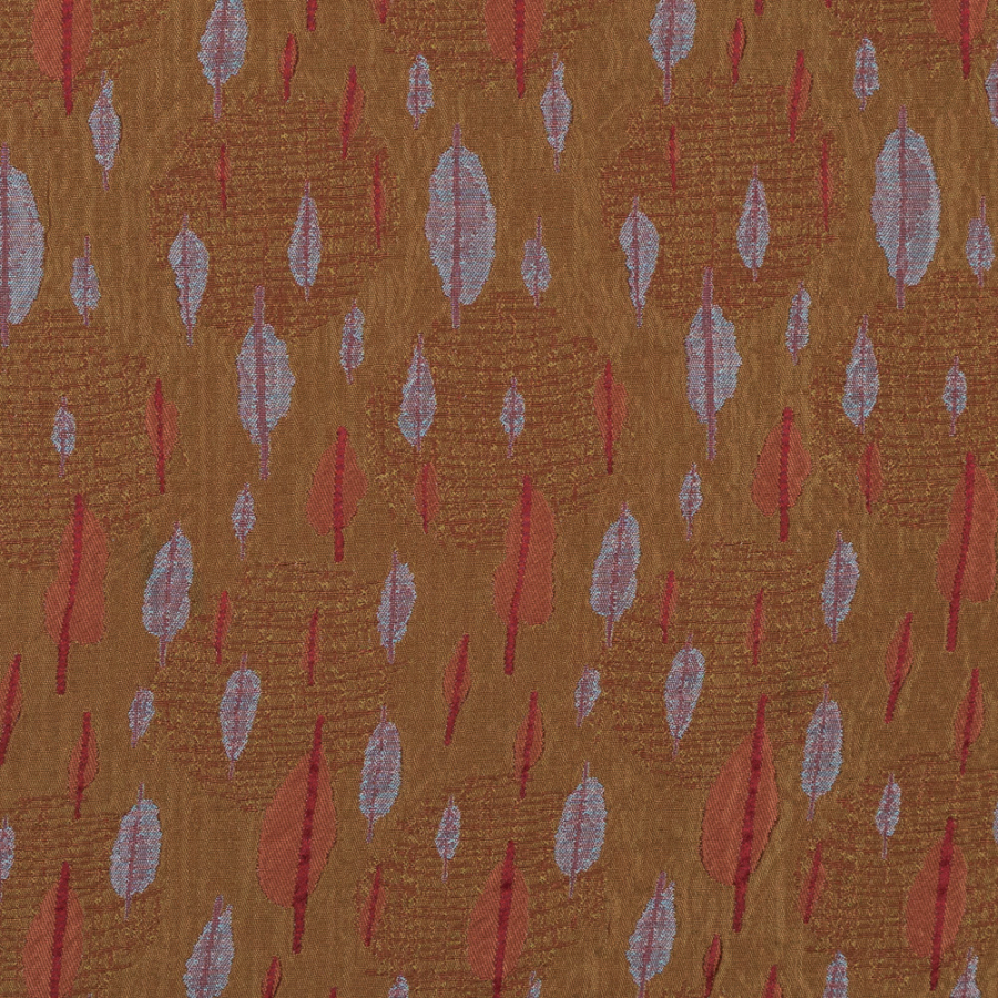 Jester Red and Mustard Gold Iridescent Upholstery Brocade with Black Backing | Mood Fabrics