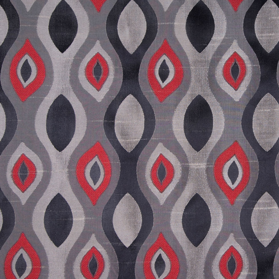 Black/Heather Gray/Gray/Garnet Geometric Taffeta | Mood Fabrics