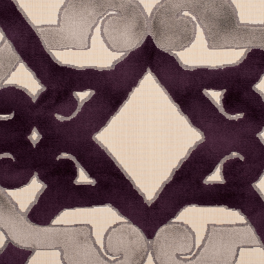 Purple/Beige/Stone Geometric Chenille | Mood Fabrics