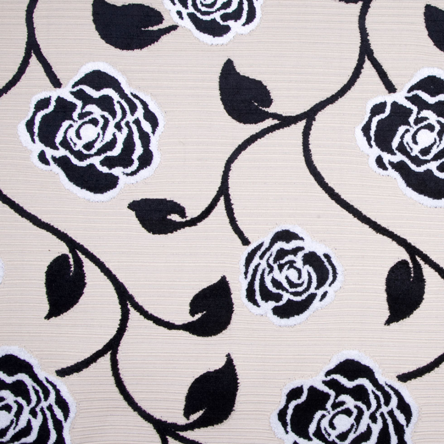 Black/White/ Beige Floral Chenille | Mood Fabrics