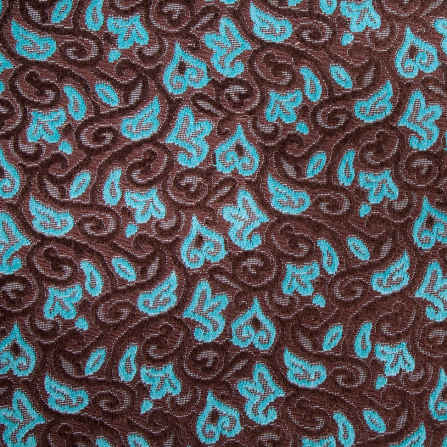 Mocha/Turquoise Swirls Chenille | Mood Fabrics