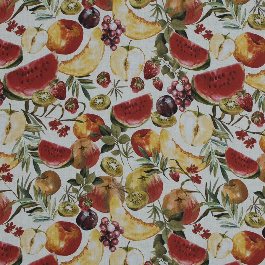 Mood Exclusive Rafraichir des Fruits White and Multicolor Cotton Voile | Mood Fabrics