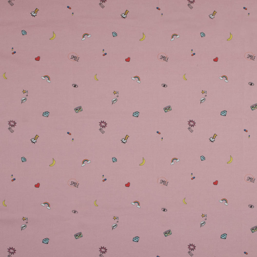 Mood Exclusive Pink Pop Art Icons Stretch Cotton Sateen | Mood Fabrics
