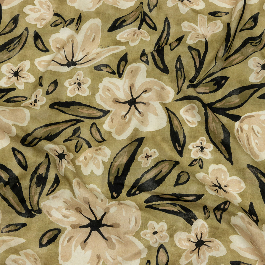 Mood Exclusive Green Wildflower Walk Cotton Voile | Mood Fabrics