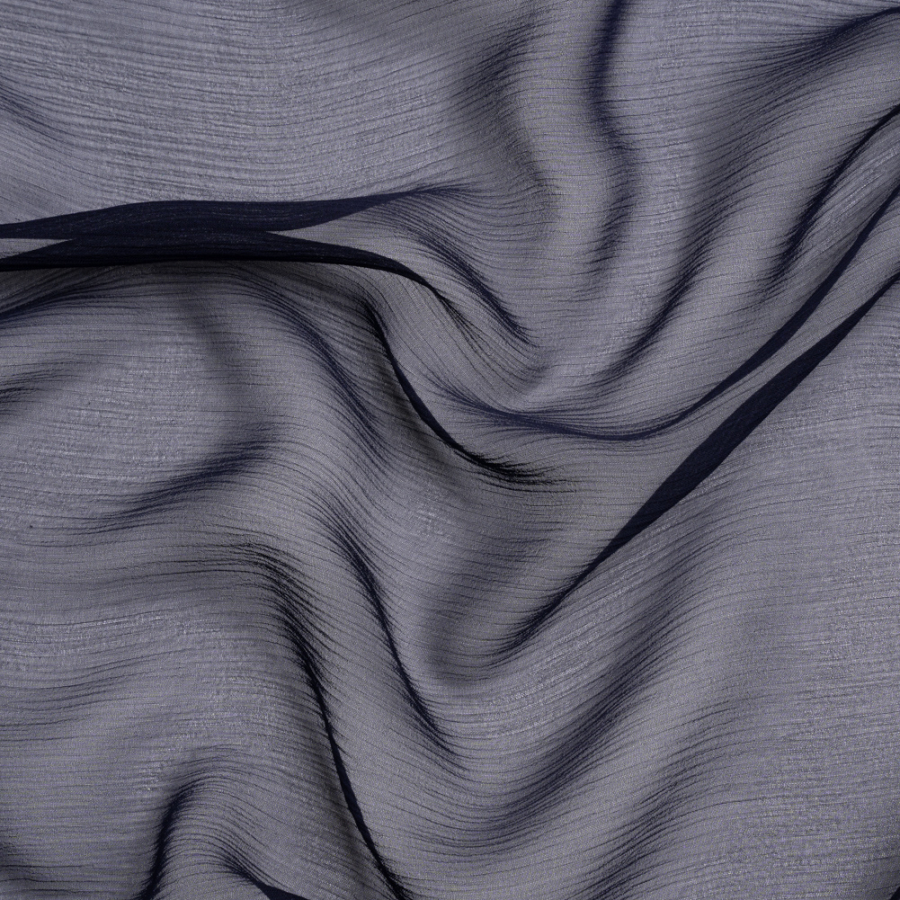 Premium Navy Silk Crinkled Chiffon | Mood Fabrics