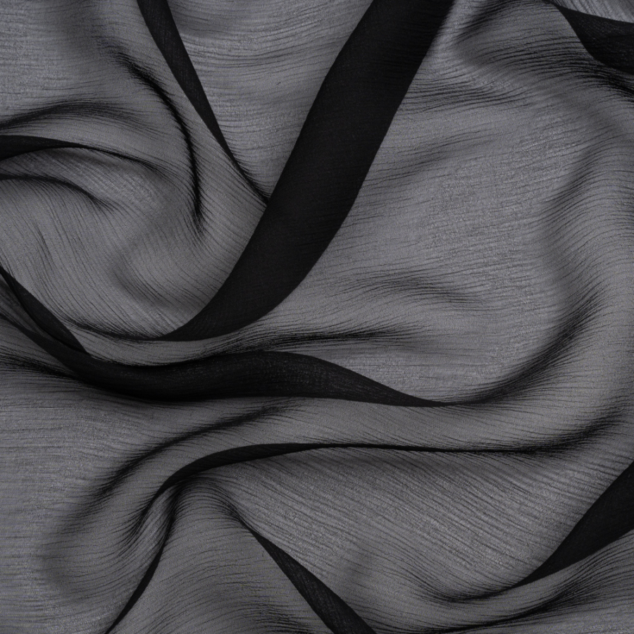 Premium Black Silk Crinkled Chiffon | Mood Fabrics