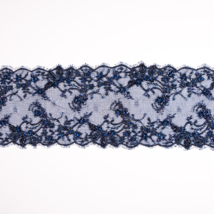 Navy Beaded and Sequined Lace Trim - 6.5