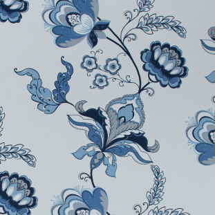 Pacific Blue and White Floral Vienna Cotton Print