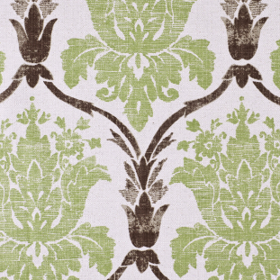 Green/Brown Grand Floral Print Cotton-Blend Woven