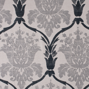 Gray Grand Floral Print Cotton-Blend Woven
