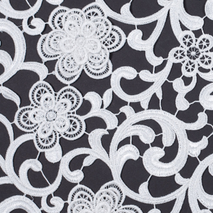 Metallic White Couture Dimensional Floral Guipure Lace Fabric