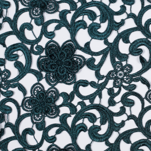 Metallic Deep Teal Couture Floral Guipure Lace Fabric