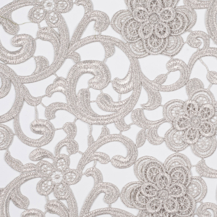 Metallic Silver Couture Floral Guipure Lace Fabric
