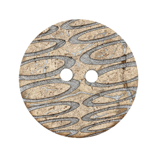 Italian Beige and Silver Abstract Etched Coconut Button - 48L/30.5mm