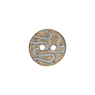 Italian Beige and Silver Swirls Etched Coconut Button - 24L/15mm