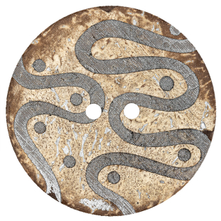 Italian Beige and Silver Swirls Etched Coconut Button - 64L/40.5mm