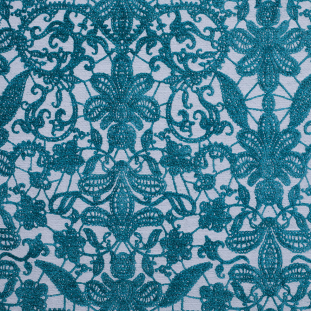 Turkish Turquoise Polyester-Viscose Embroidered Woven