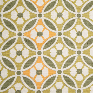 Spanish Green/Orange Floral Geometric Poly/Cotton Canvas
