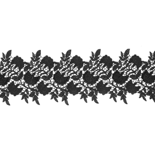 Metallic Black 3D Floral Lace Trim - 4