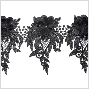 9 Metallic Black Floral Lace Trim
