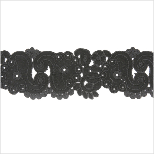 3.5 Metallic Black Floral Swirls Embroidered Trim