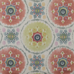 Spanish Green and Pink Medallion Floral Woven