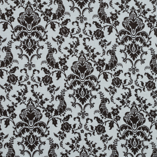 Brown and Lily White Damask Printed Linen Woven