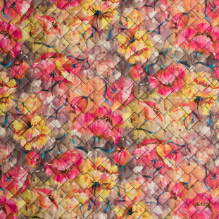 Coral/Multi-Colored Digitally Printed Abstract Floral Quilted Polyester