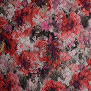 Coral/Pink Digitally Printed Abstract Floral Quilted Polyester