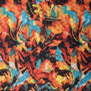 Aqua/Orange Digitally Printed Abstract Quilted Polyester