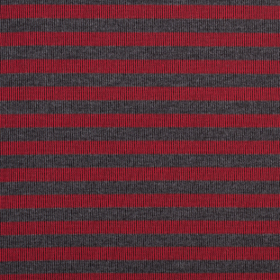 Red/Gray Striped Polyester-Rayon Rib Knit