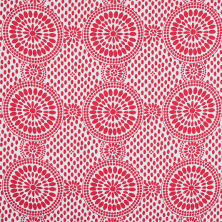 Poppy Red and Snow White Medallion Printed Cotton Sateen