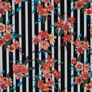 Black/Multicolored Striped Floral Cotton Poplin